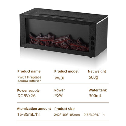 Fireplace Flame Diffuser & Humidifier – 4-in-1 Ultrasonic Aroma Mist with Remote and 7-Color LED Flame