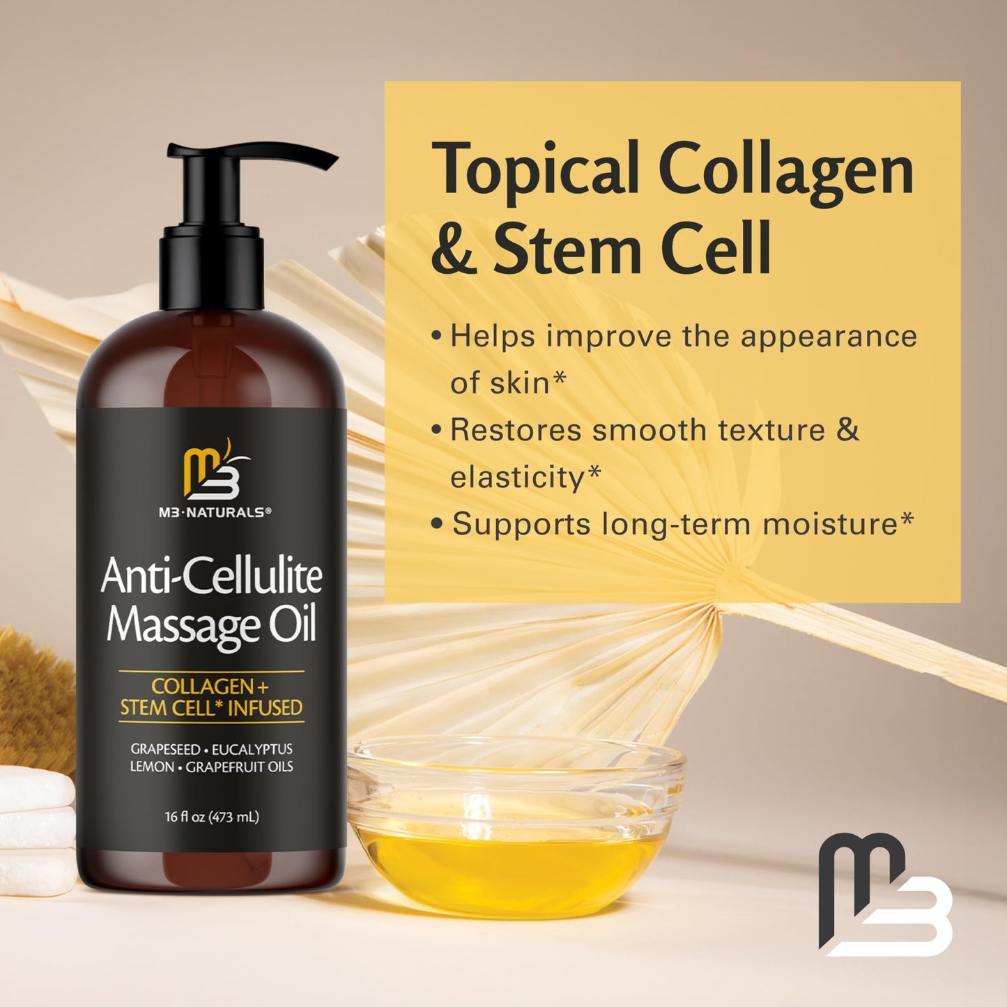 Firming Body Massage Oil with Collagen & Stem Cell – 16 Fl Oz – Smooths Cellulite & Improves Skin Texture