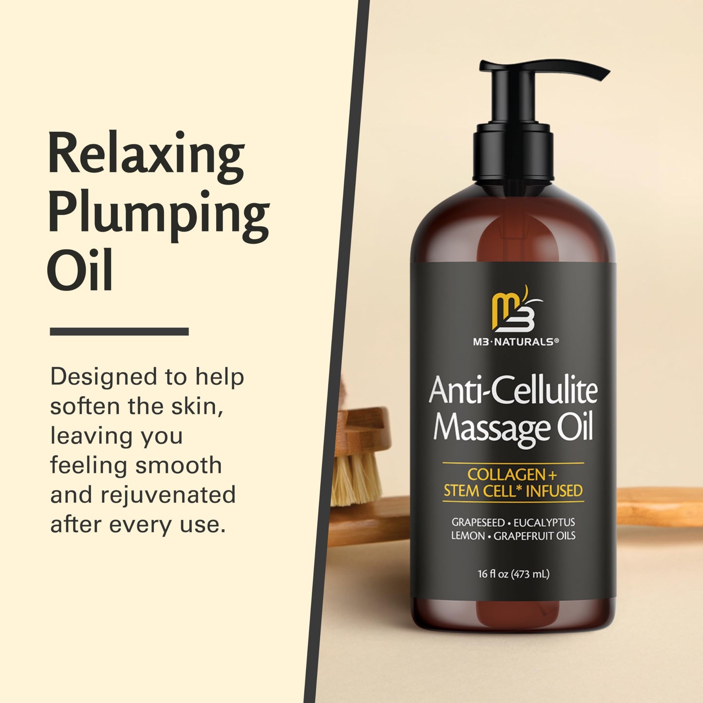 Firming Body Massage Oil with Collagen & Stem Cell – 16 Fl Oz – Smooths Cellulite & Improves Skin Texture