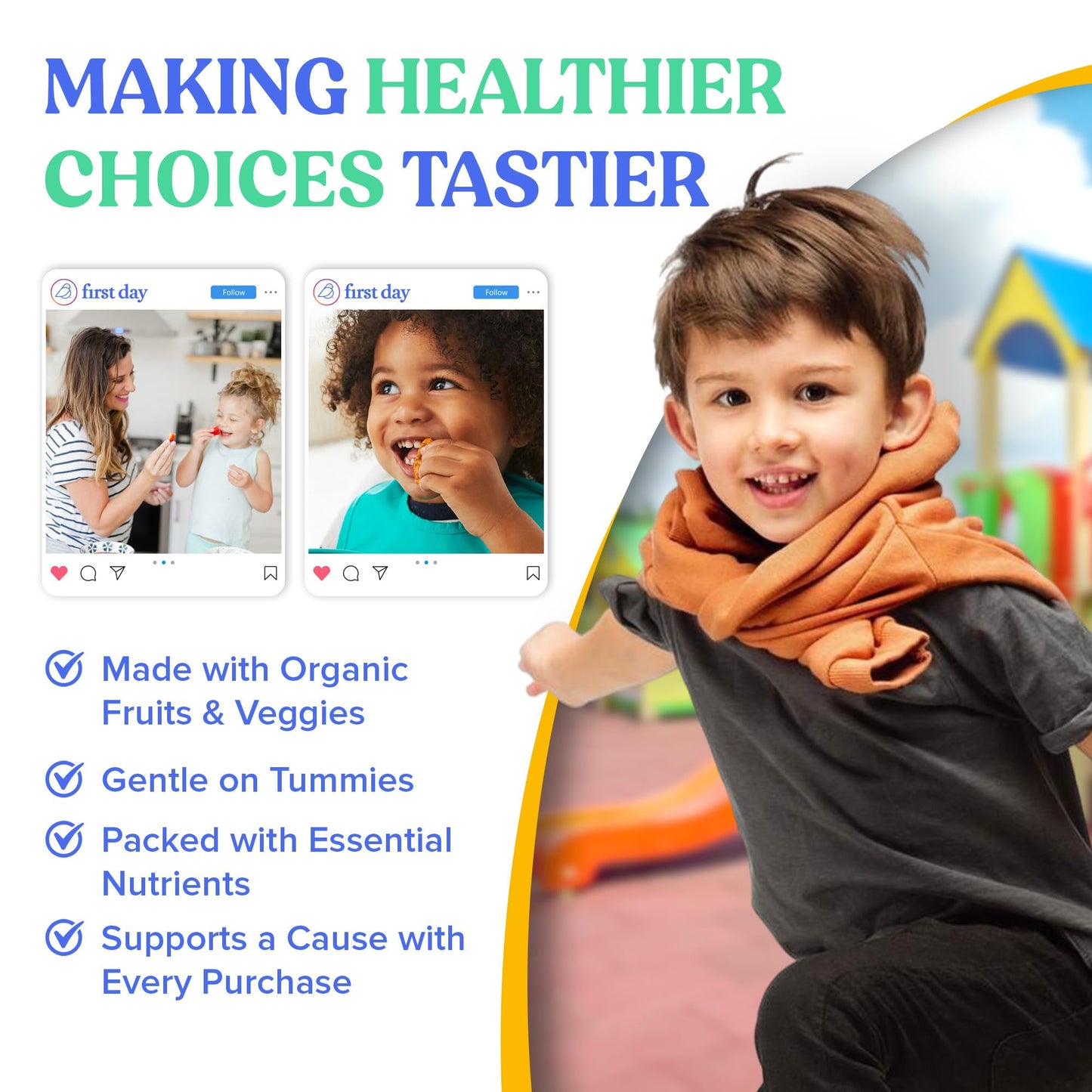 First Day Kids Multivitamin Gummies Age 4+, Strawberry & Orange - Kids Vitamins Multivitamin Gummy A C D3 K2 B1 B2 B6 B12 Folate, Immunity & Brain Function, Vegan - 30 Day Supply, Packaging May Vary
