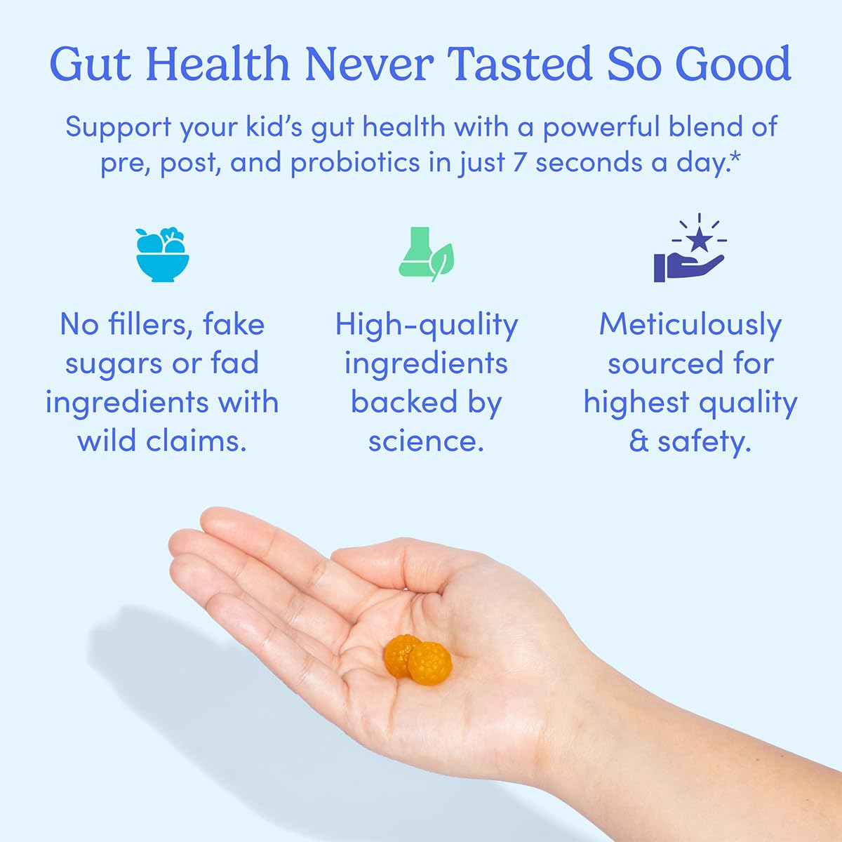 FIRST DAY Kids Belly-Biotic Gummies — 3-in-1 Probiotic, Prebiotic & Postbiotic (Vegan, Gluten Free) 30-Day Supply