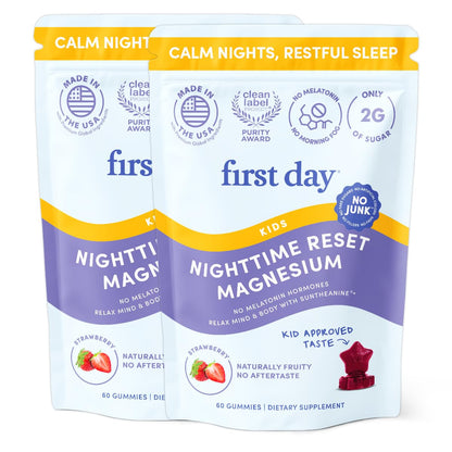 FIRST DAY Magnesium for Kids Gummies – Sleep & Relaxation Support, No Melatonin, Strawberry