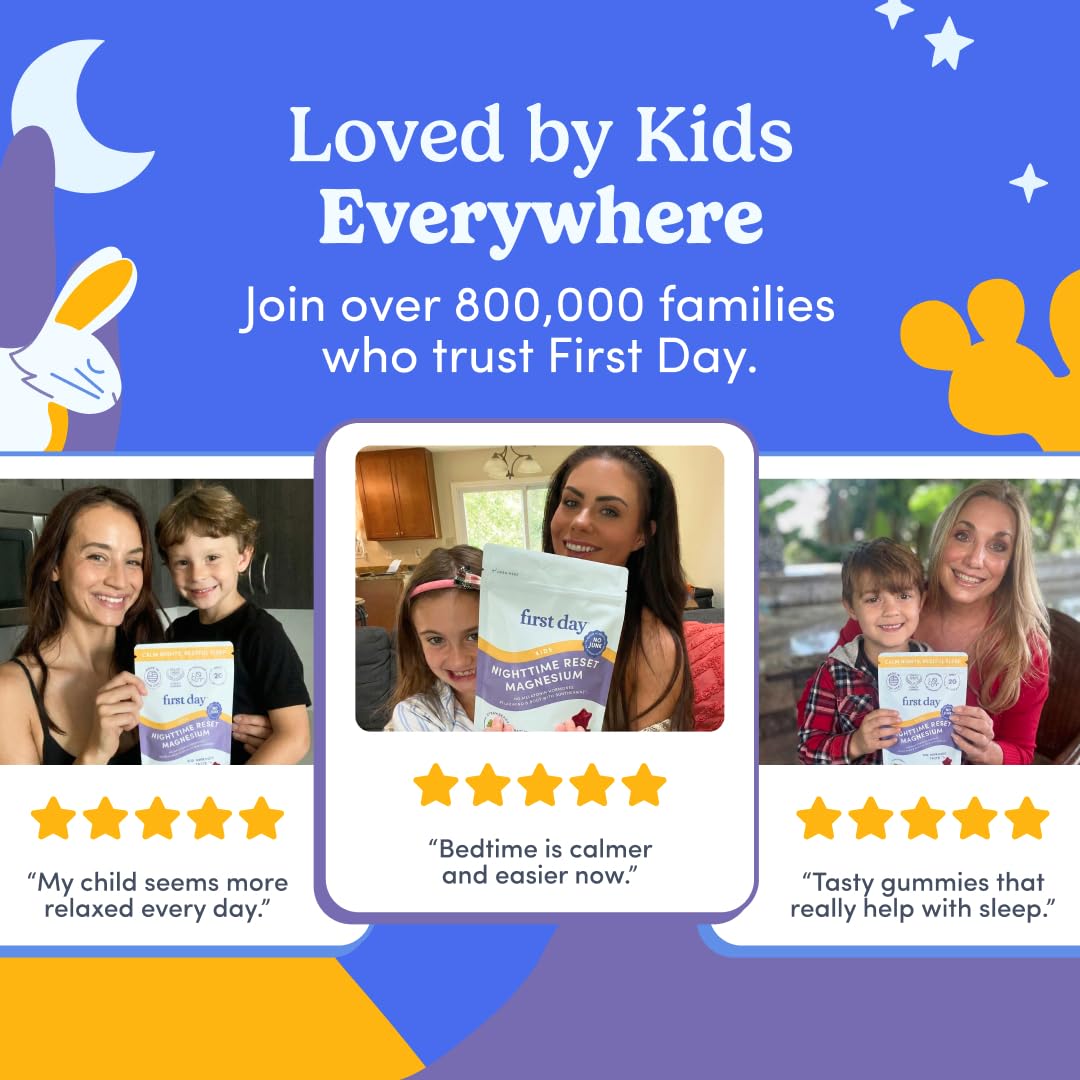 FIRST DAY Magnesium for Kids Gummies – Sleep & Relaxation Support, No Melatonin, Strawberry