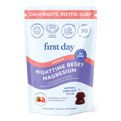 First Day Women’s Nighttime Reset Calming Magnesium Gummies – Sleep Support, Calm Mood & Energy – No Melatonin – 30-Day Supply