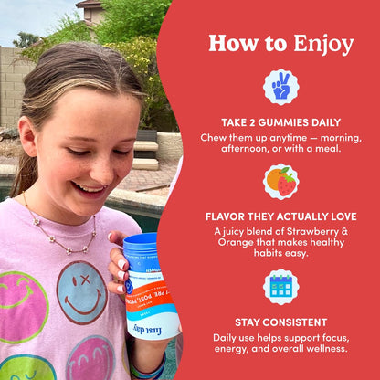 FIRST DAY Teens’ Gut Sustainer Tribiotic Gummies – 3-in-1 Prebiotic, Probiotic & Postbiotic (60-Day Supply)