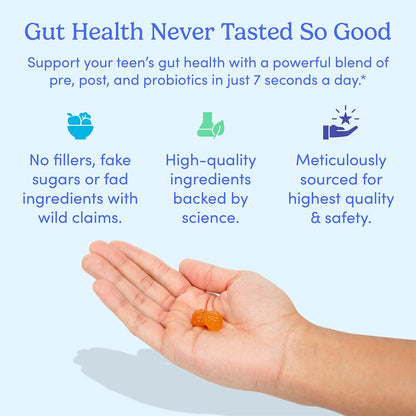FIRST DAY Teens’ Gut Sustainer Tribiotic Gummies – 3-in-1 Prebiotic, Probiotic & Postbiotic (60-Day Supply)