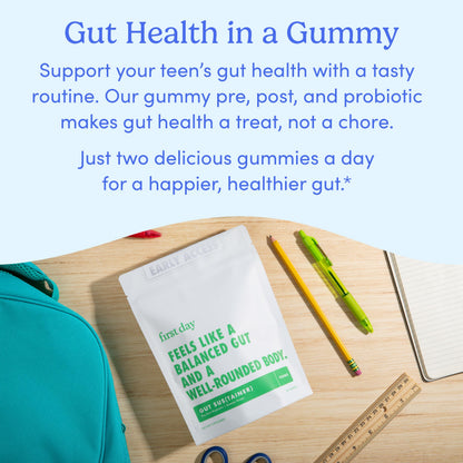 FIRST DAY Teens’ Gut Sustainer Tribiotic Gummies – 3-in-1 Prebiotic, Probiotic & Postbiotic (60-Day Supply)
