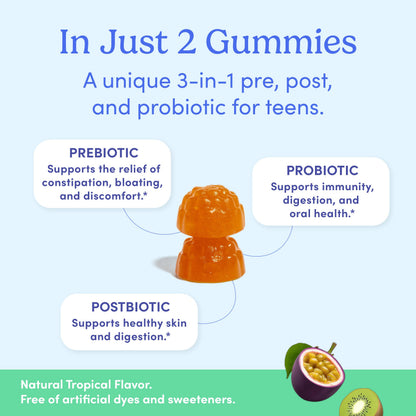 FIRST DAY Teens 3-in-1 Probiotic Gummies – Gut, Skin & Immunity Support (30-Day)