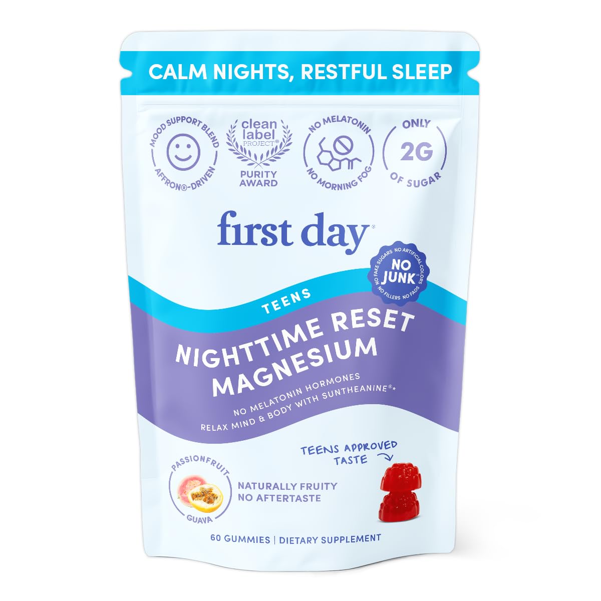 First Day Teens’ Nighttime Reset Calming Magnesium Gummies – Sleep Support, Mood Balance & Energy (30-Day Supply)