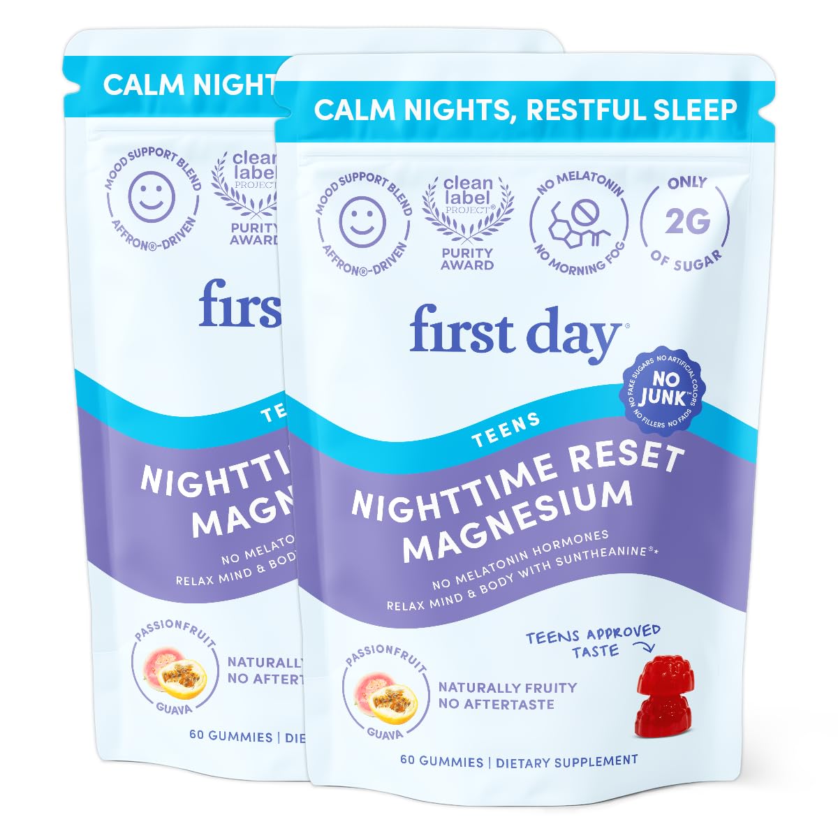 First Day Teens’ Nighttime Reset Calming Magnesium Gummies – Sleep, Mood & Energy (No Melatonin) – 60‑Day Supply