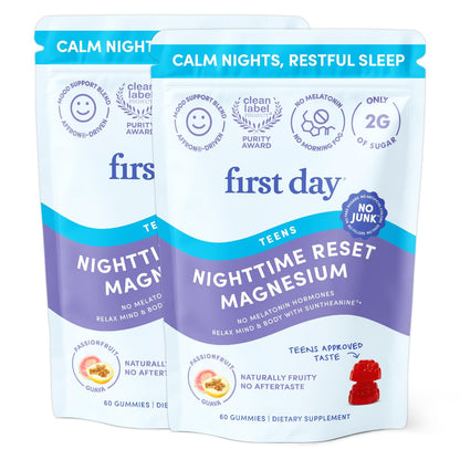 First Day Teens’ Nighttime Reset Calming Magnesium Gummies – Sleep, Mood & Energy (No Melatonin) – 60‑Day Supply