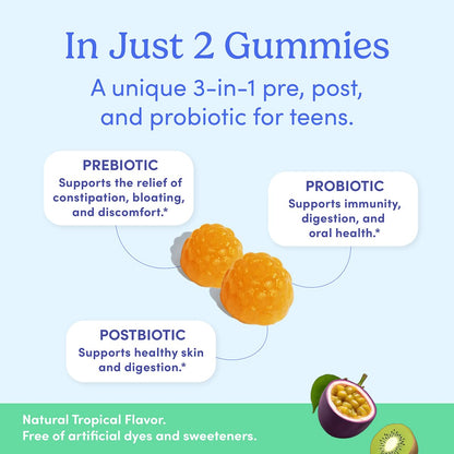 FIRST DAY Teens’ Gut Sustainer Gummies – 3-in-1 Prebiotic, Probiotic & Postbiotic