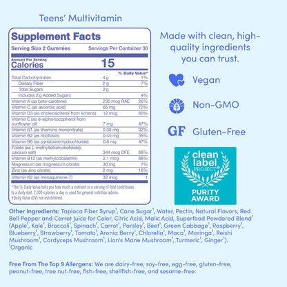 First Day Vitamins for Teens – Teen Multivitamin for Boys & Girls 12-17 | Organic Fruit & Veggie Blend | 30 Day Supply