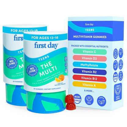 First Day Vitamins for Teens | Teen Multivitamin for Girls & Boys 12-17 | Organic Fruit & Veggie Blend | 60 Day Supply