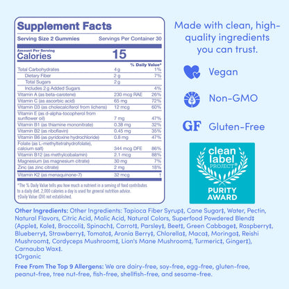 First Day Vitamins for Teens | Teen Multivitamin for Girls & Boys 12-17 | Organic Fruit & Veggie Blend | 60 Day Supply