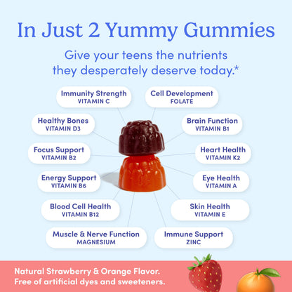 First Day Vitamins for Teens | Teen Multivitamin for Girls & Boys 12-17 | Organic Fruit & Veggie Blend | 60 Day Supply