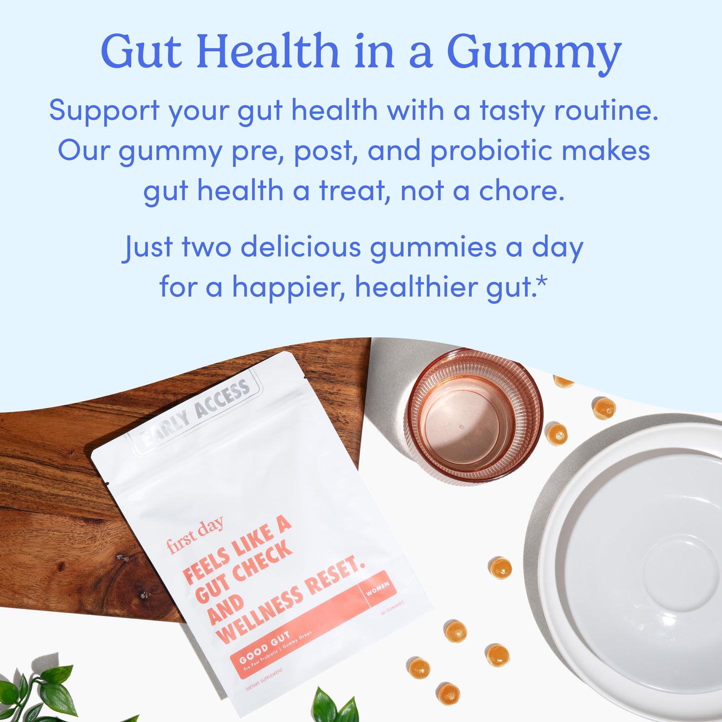 FIRST DAY Women’s Good Gut Tribiotic Gummies – 3-in-1 Probiotic, Prebiotic & Postbiotic (30-Day Supply)