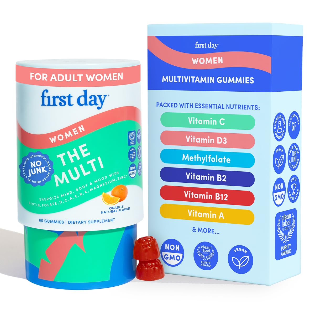FIRST DAY Multivitamin for Women - Daily Gummies for Energy, Hair & Skin | 30 Day Supply