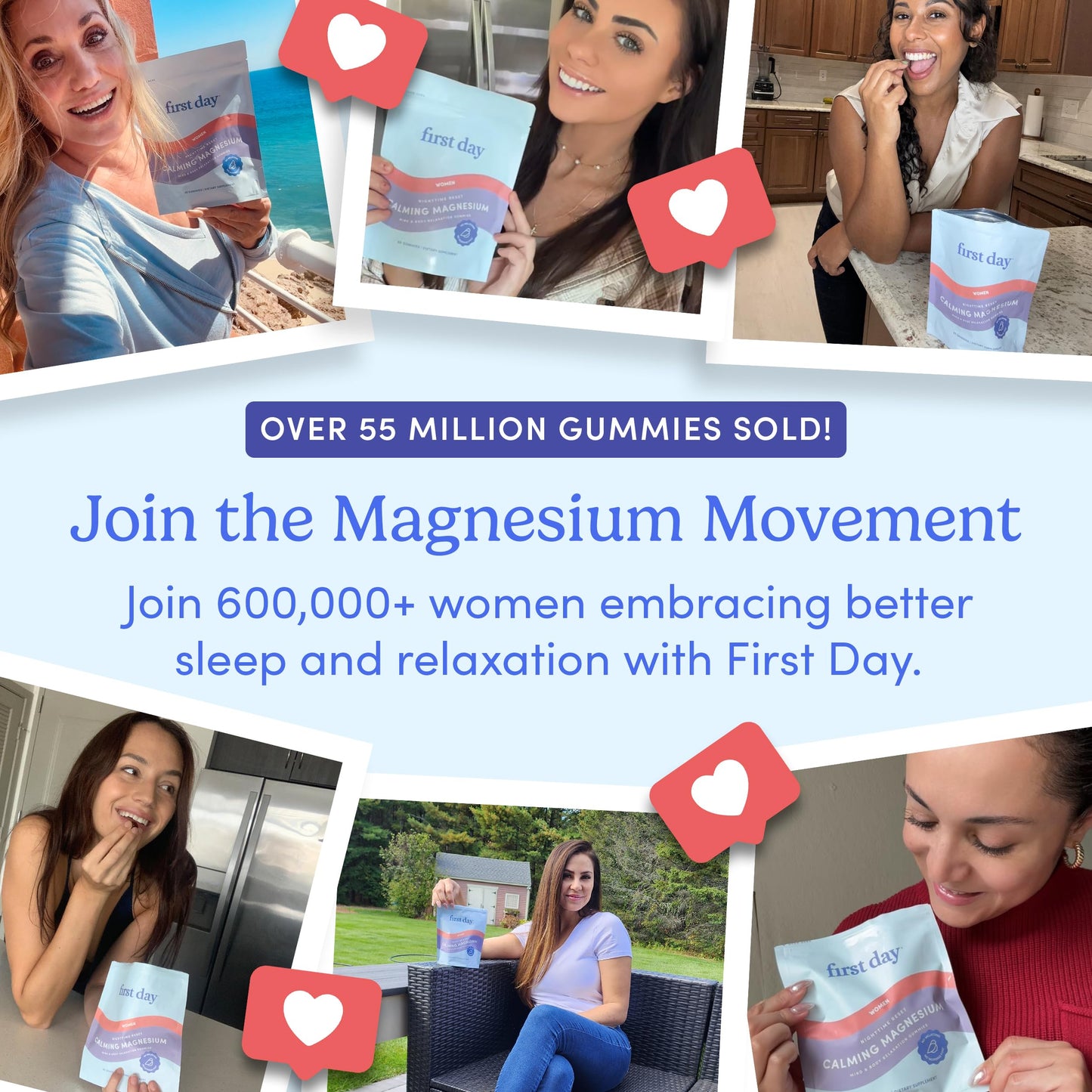 First Day Women's Nighttime Reset Calming Magnesium Gummies – Sleep Support, Calm Mood & Energy, No Melatonin – 60-Day Supply