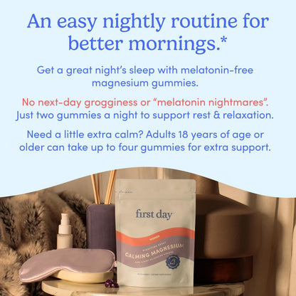 First Day Women’s Nighttime Reset Calming Magnesium Gummies – Sleep Support, Calm Mood & Energy – No Melatonin – 30-Day Supply