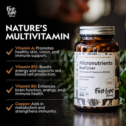 First Light Grass-Fed Beef Liver Capsules | Freeze-Dried Wagyu Liver, 180 Capsules