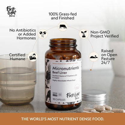First Light Grass-Fed Beef Liver Capsules | Freeze-Dried Wagyu Liver, 180 Capsules
