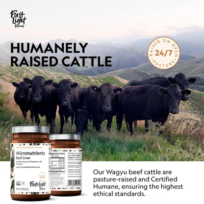 First Light Grass-Fed Beef Liver Capsules | Freeze-Dried Wagyu Liver, 180 Capsules