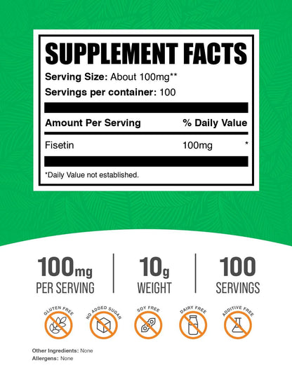 BulkSupplements Fisetin Powder – 100mg per Serving, Gluten Free, 10g