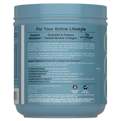 NeoCell Multi Collagen Bio-Peptides Powder | 22oz | Hyaluronic Acid & Vitamin C | 10 Collagen Types | Superior Absorption