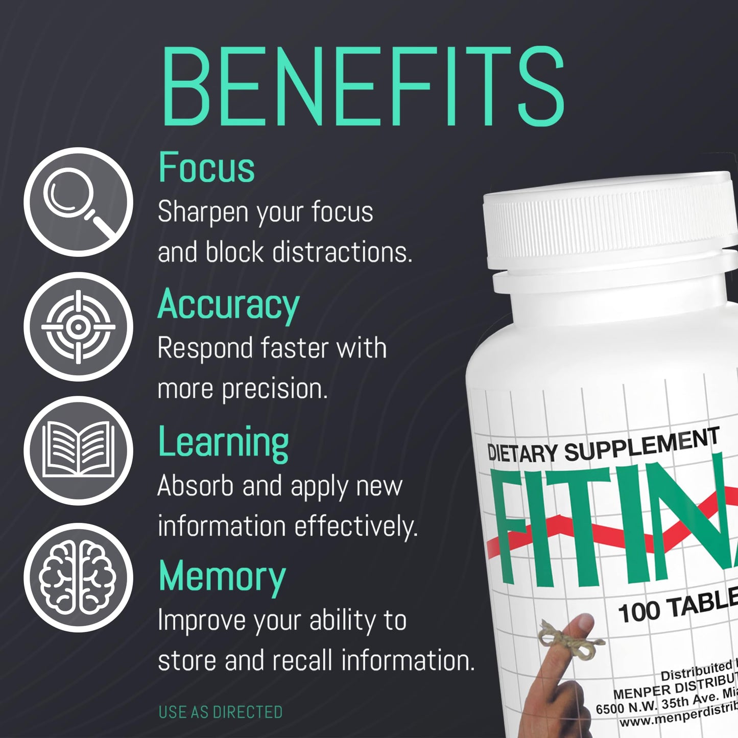 FITINA Brain Supplement – Memory & Focus Tablets with Ginkgo Biloba & Phosphatidylserine