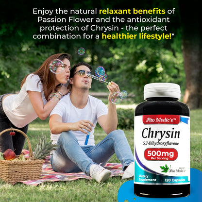 FITO MEDIC'S - Chrysin - 500mg- with - Passion Flower - 120 Capsules, Ultra high Absorption s.