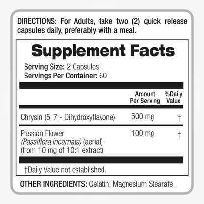 FITO MEDIC'S - Chrysin - 500mg- with - Passion Flower - 120 Capsules, Ultra high Absorption s.
