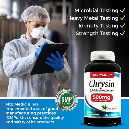 FITO MEDIC'S - Chrysin - 500mg- with - Passion Flower - 120 Capsules, Ultra high Absorption s.