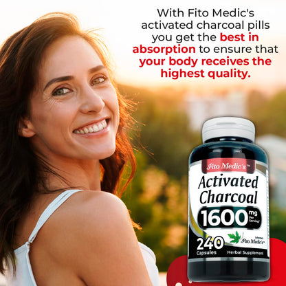 FITO MEDIC'S Lab | Activated Charcoal Pills | 1600 mg per Serving | 240 Caps | Activated Charcoal | Ultra High Absorption