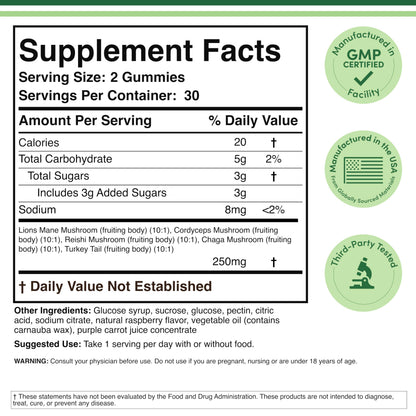 Double Wood Mushroom Gummies 60-Count – 2,500mg Immune Support