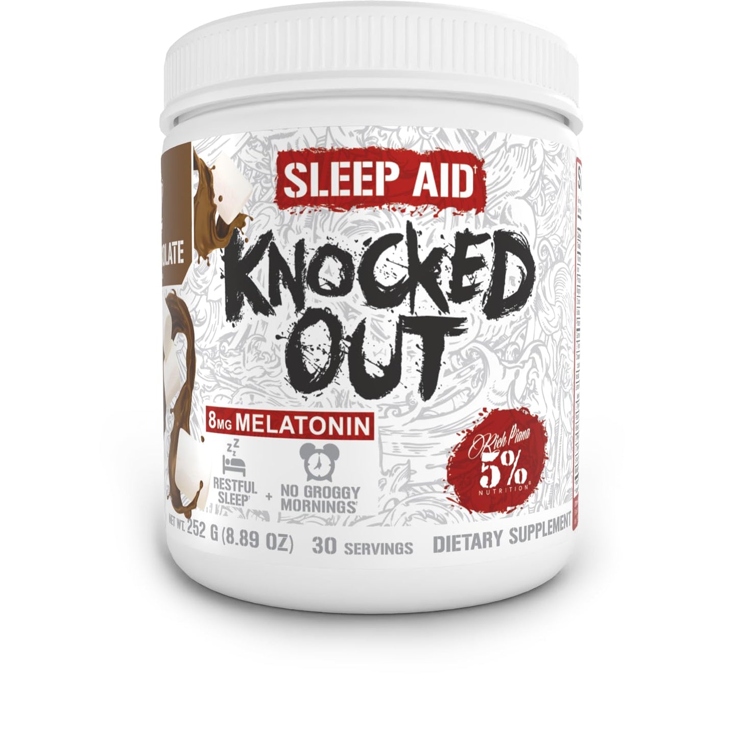 5% Nutrition Rich Piana Knocked Out Sleep Aid — 8.4 oz, 30 Servings (Hot Chocolate)