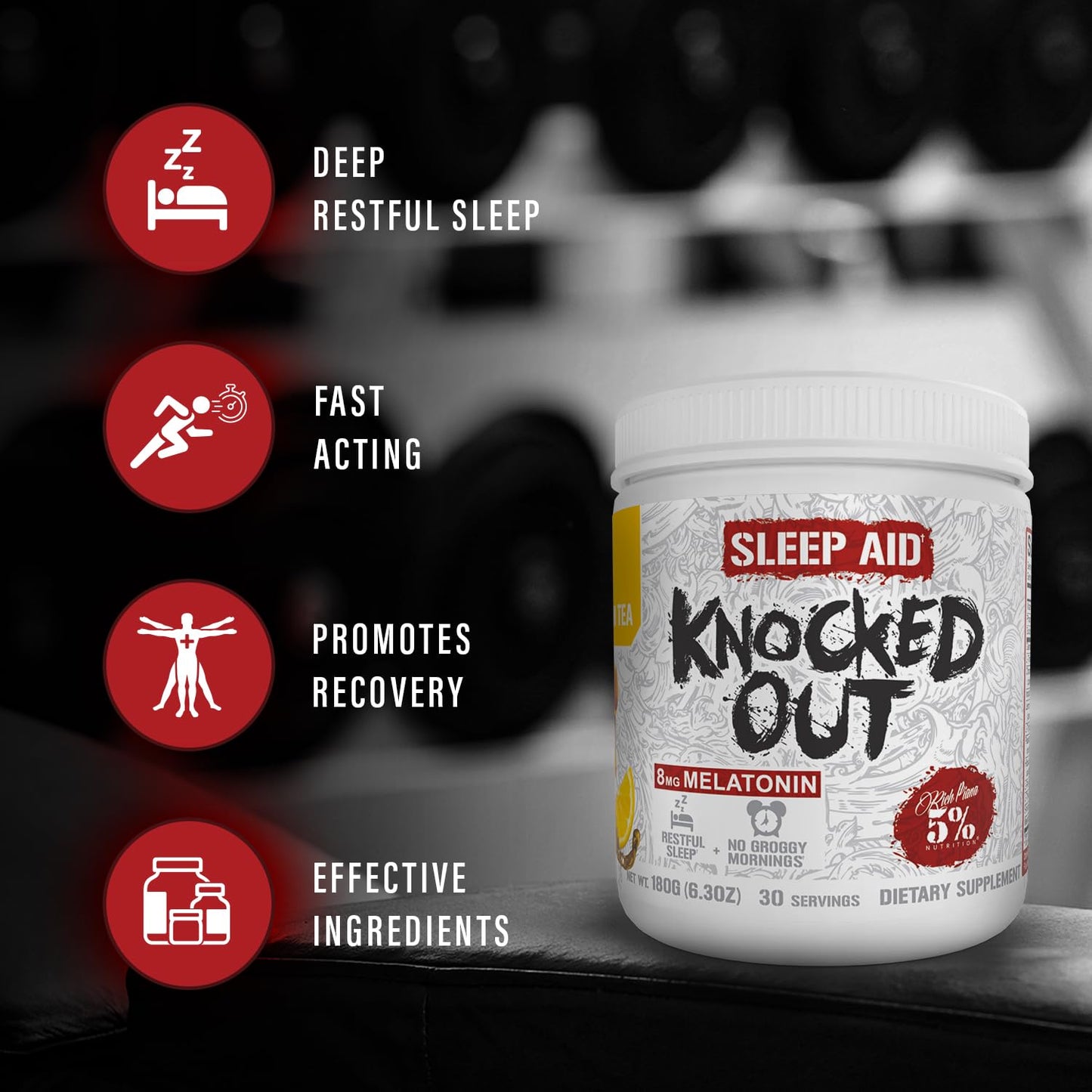 5% Nutrition Rich Piana Knocked Out Sleep Aid — 8.4 oz, 30 Servings (Hot Chocolate)