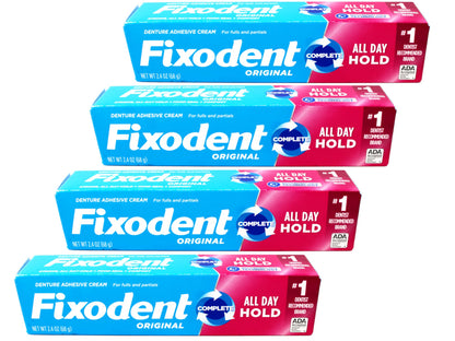 Fixodent Complete Soothing Mint Denture Adhesive Cream – 4 Count (2.4 oz Each) | Strong Hold