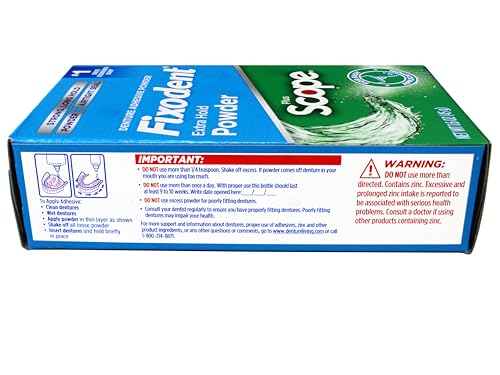 Fixodent Denture Adhesive Powder Extra Strong with Scope - 1.6 oz Pack of 3