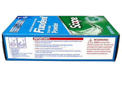 Fixodent Denture Adhesive Powder Extra Strong with Scope - 1.6 oz Pack of 3