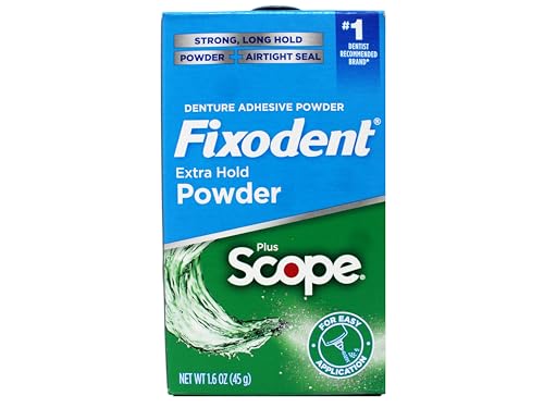 Fixodent Denture Adhesive Powder Extra Strong with Scope - 1.6 oz Pack of 3