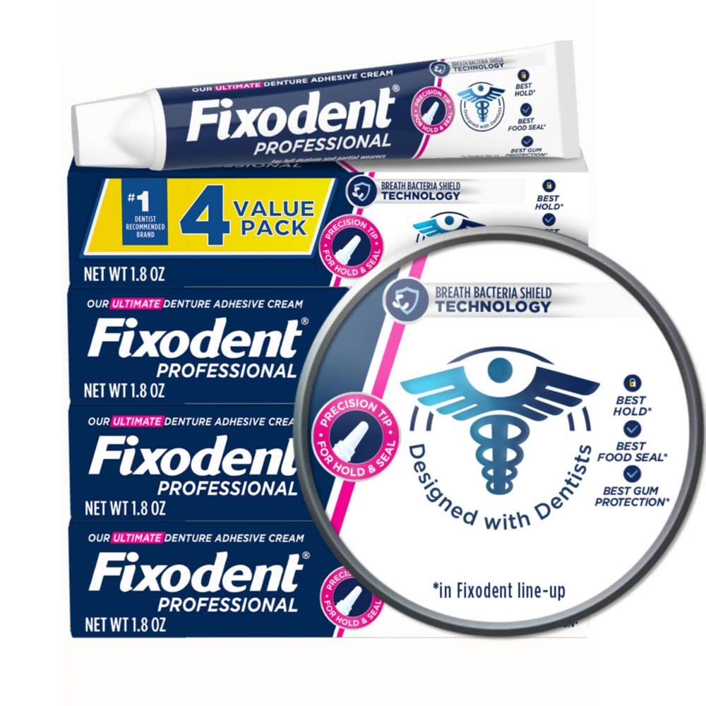 Fixodent Professional Ultimate Denture Adhesive Cream – 1.8 oz, 4 Pack (Full & Partial Dentures)