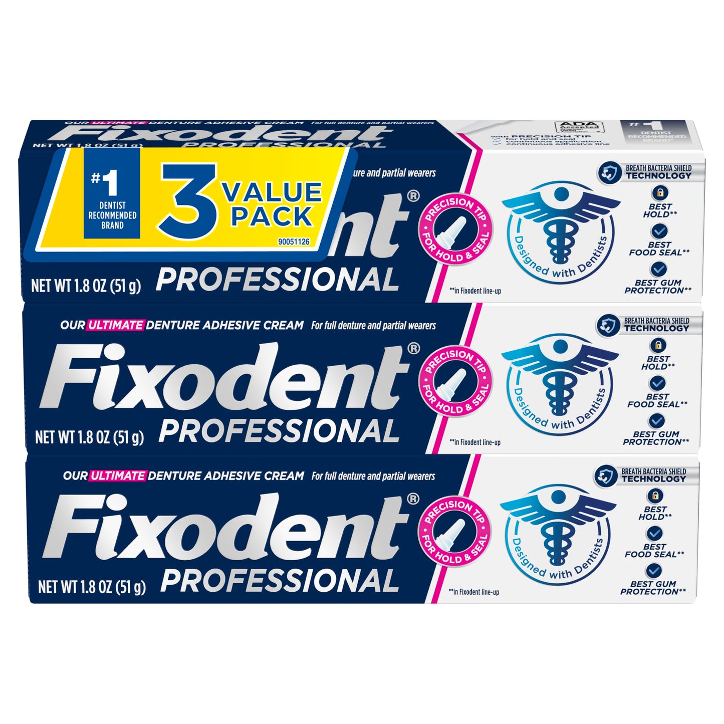 Fixodent Professional Ultimate Denture Adhesive – All-Day Hold, Breath Shield, 3 Pack