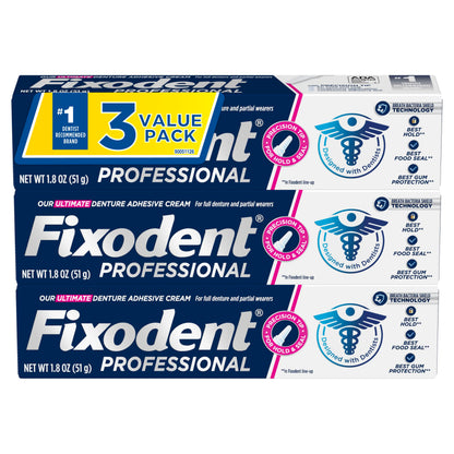 Fixodent Professional Ultimate Denture Adhesive – All-Day Hold, Breath Shield, 3 Pack