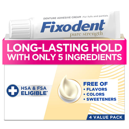 Fixodent Pure Strength Denture Adhesive 2.4oz (Pack of 4) - ADA Accepted