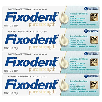 Fixodent Pure Strength Denture Adhesive 2.4oz (Pack of 4) - ADA Accepted