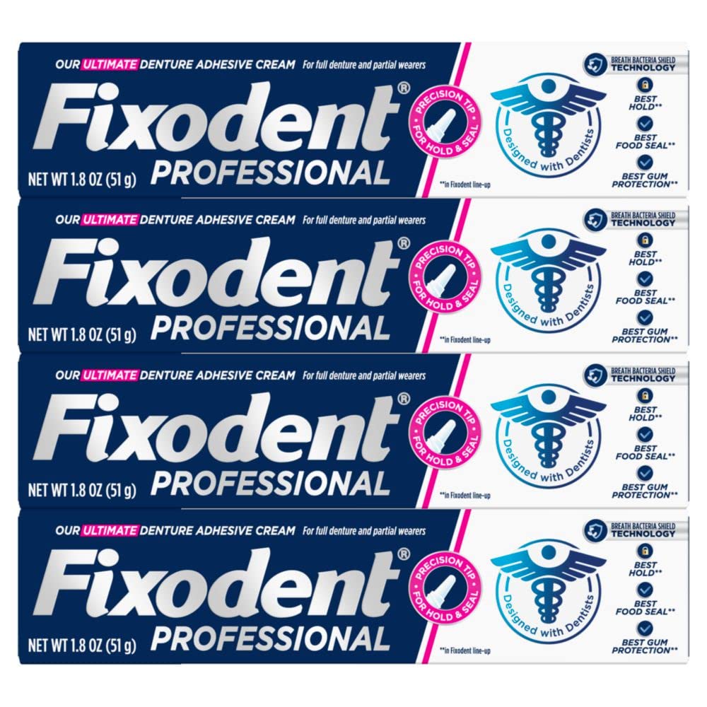 Fixodent Professional Ultimate Denture Adhesive Cream – 1.8 oz, 4 Pack (Full & Partial Dentures)