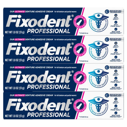 Fixodent Professional Ultimate Denture Adhesive Cream – 1.8 oz, 4 Pack (Full & Partial Dentures)