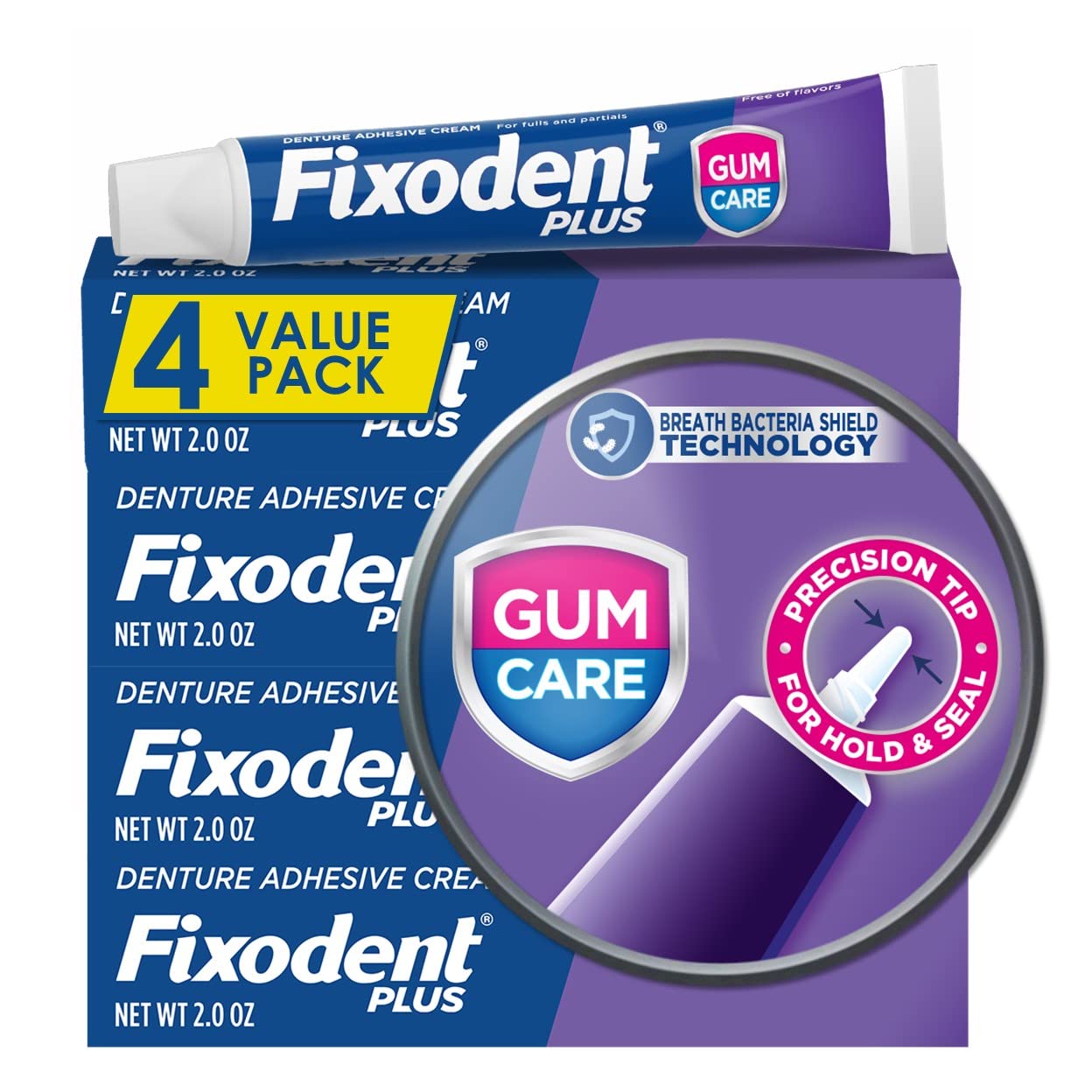 Fixodent Plus Denture Adhesive Cream 2 oz – Pack of 4 | Strong Hold