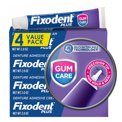 Fixodent Plus Denture Adhesive Cream 2 oz – Pack of 4 | Strong Hold